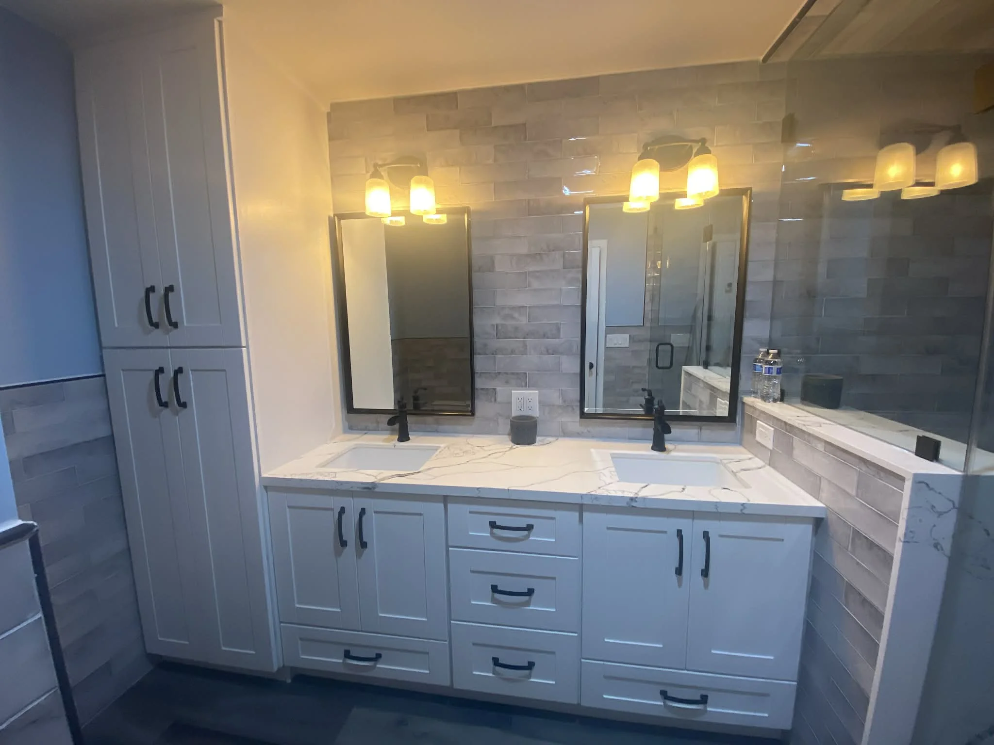 Custom double vanity with marble top